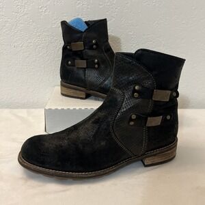 Wolky‎ Emerald Black Nubuck Leather Ankle Boot EU 41 US 10 Side Zip Comfort